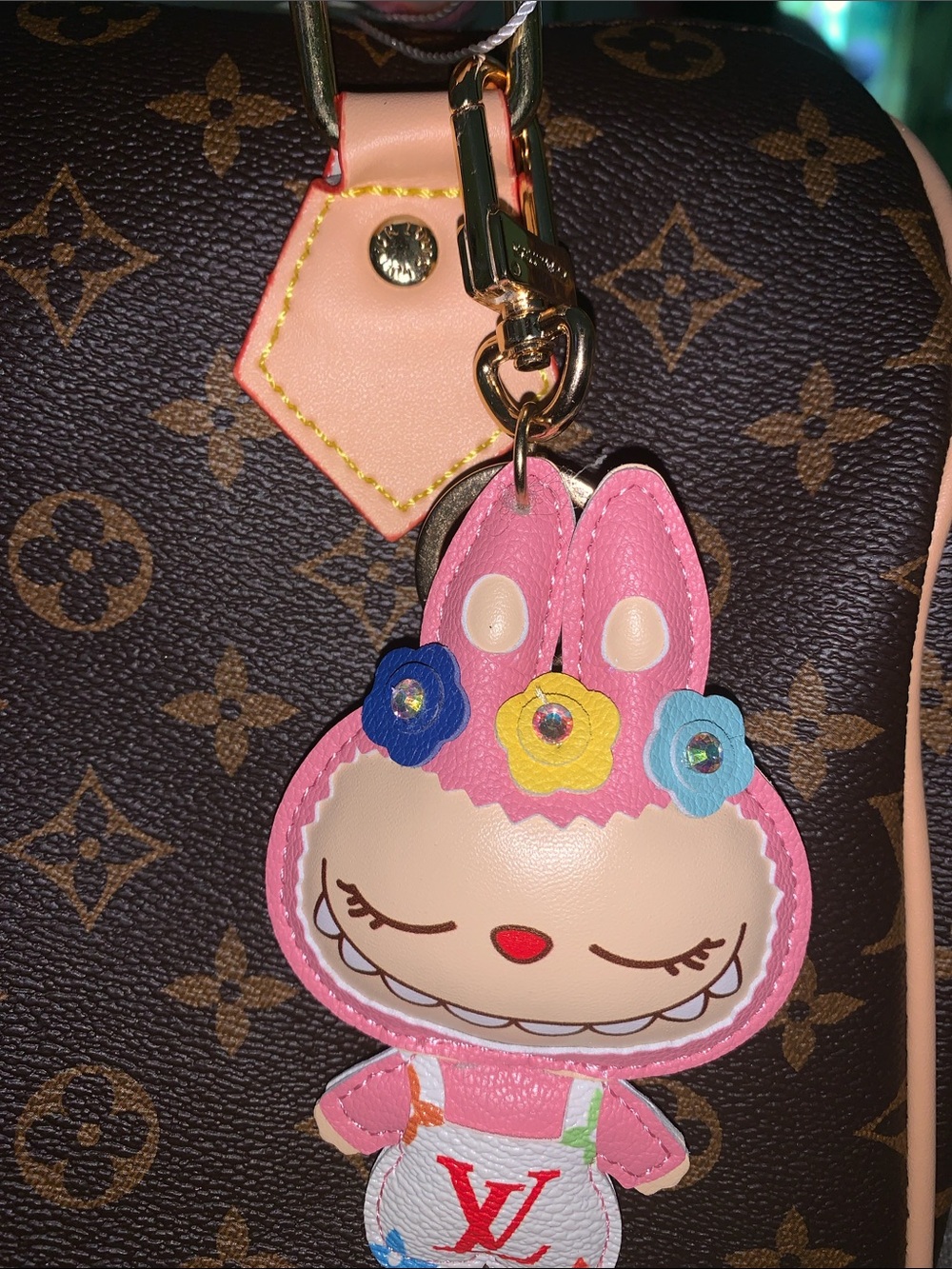 Labubu upcycled monogram leather purse/bag charm Keychain